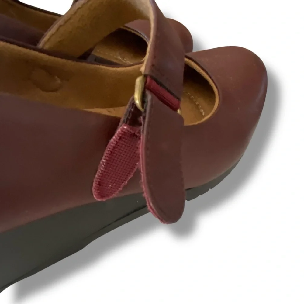 Natural Soul Women’s Maritza Mary Jane Almond Toe Faux‎ Leather Brown Wedge